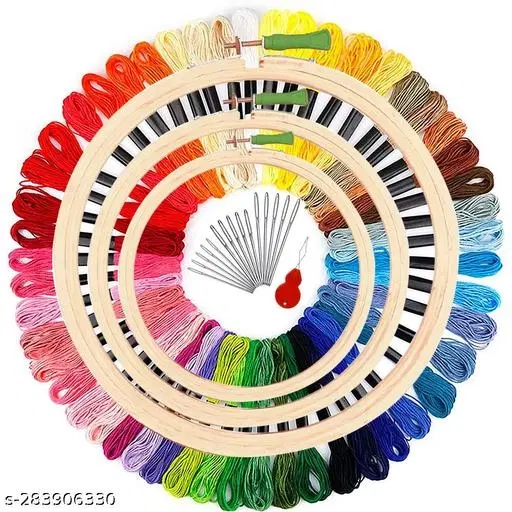 Qroof Embroidery Materials Beginners Starter Kit(Sizes: 8,6,5 Inches Hoop),25 Multicoloured Threads,15 Different Needles, 1 Threader
