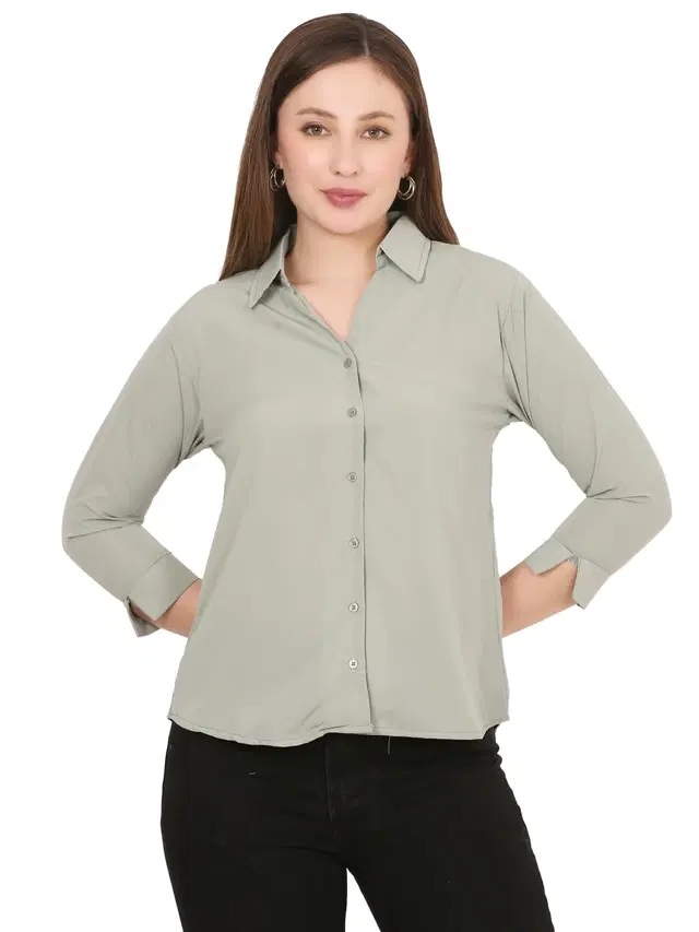 Three-Quarter Sleeves Solid Shirt for Women (Mint Green, S)
