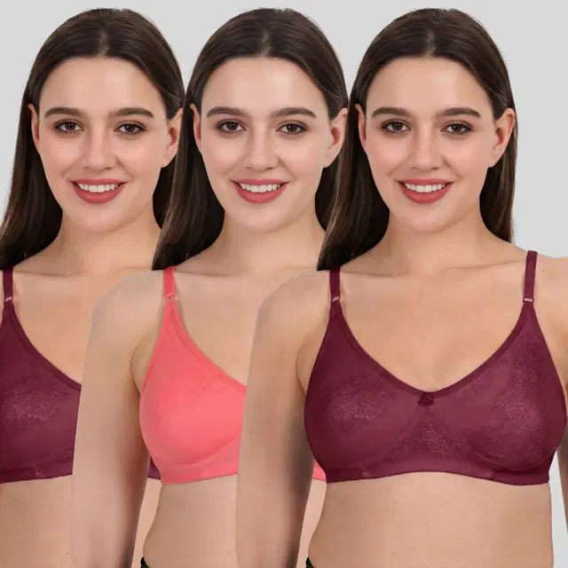 Cotton Bra for Women, Multicolour, Pack of 3 (28B)