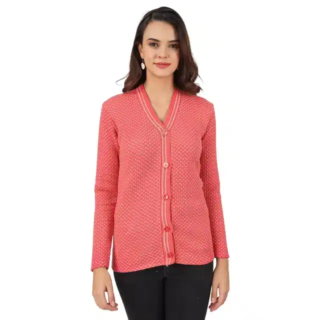 Woollen Blend Full Sleeves Cardigan for Women (Orange, M)