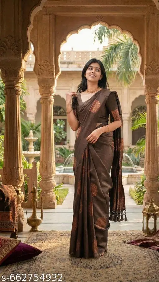 Banarasi Silk Saree for Women (Brown, Free Size)