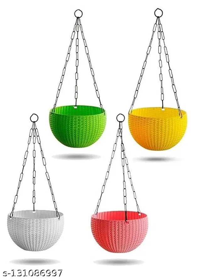 Plastic Hanging Planter, Multicolor, Pack of 4