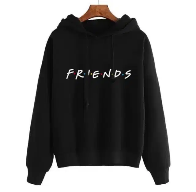 Fleece Printed Hoodie for Women (Black, S)