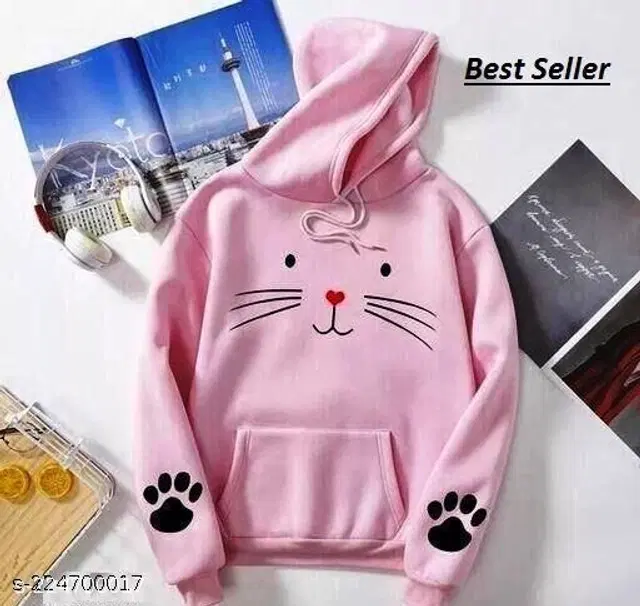 Polyester Hoodie for Women (Baby Pink, S)