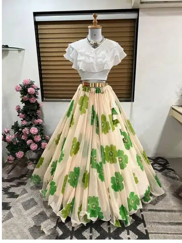 Ready to Wear Lehenga Choli for Women (Green, XS)