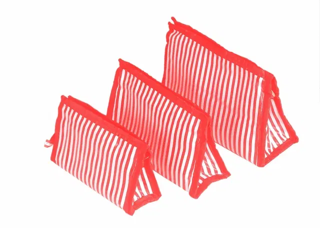 Canvas Portable Accessories & Cosmetics Storage Pouch, Red, Set of 3