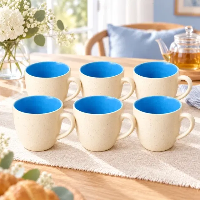 Ceramic Tea & Coffee Cup, Multicolor [140 ml, Pack of 6]