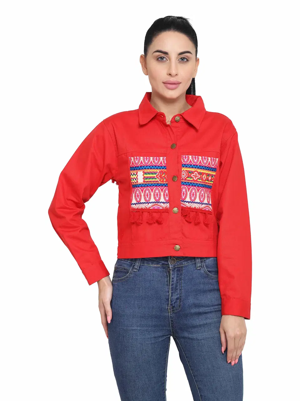 Sainath Denim Jaipuri Jacket (Red, S)