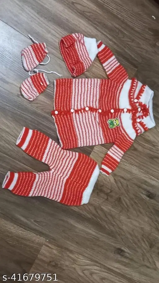Acrylic Striped Clothing Set for Girls, Set of 1 (Orange & White, 0-3 Months)