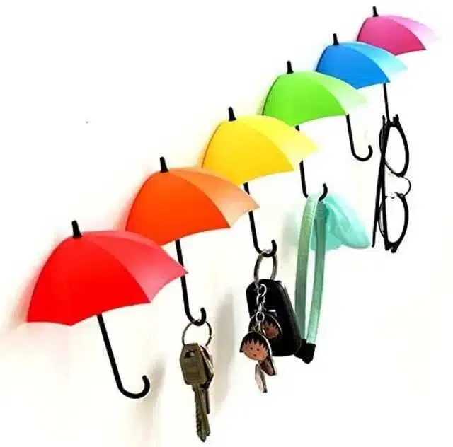Plastic Umbrella Key Hat Wall Multipurpose Holder Hanger Hooks, Pack Of 6, RA-099