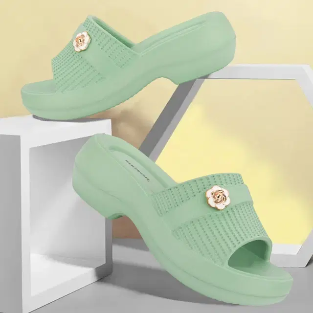 Solid Wedges for Women (Green, 4)