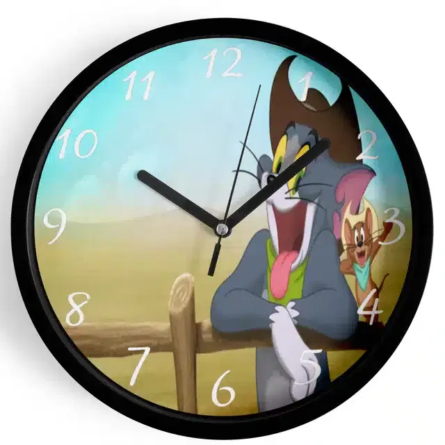 Analog Tom & Jerry Wall Clock for Home, Black, 7 Inches