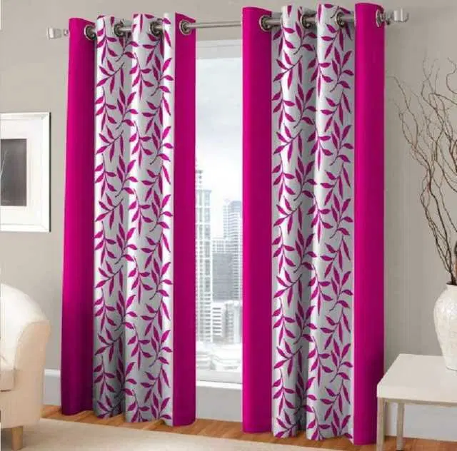 WI Latest Design Beautiful Curtains, Set of 2, Pink, 7Ft X 4Ft, W-36