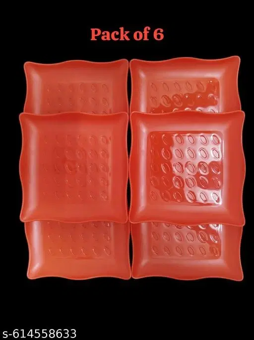 Plastic Plates for Kitchen, Red, Pack of 6