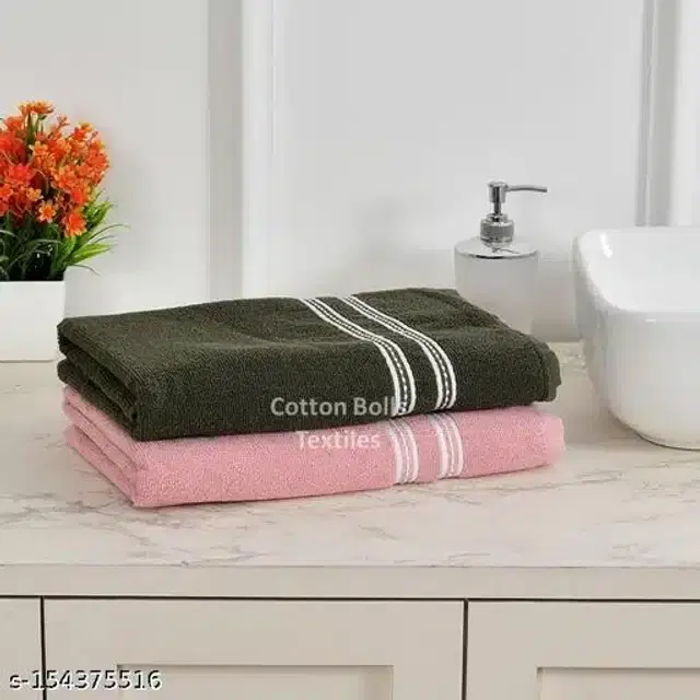 Cotton Bath Towels, Green & Pink, Pack of 2