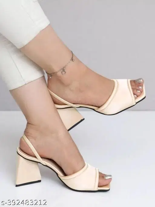 [6] Solid Open Toe Heel Sandals for Women (Golden, IND-8)