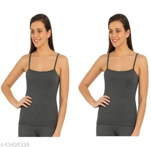 Cotton Blend Thermal Top for Women, Pack of 2 (Grey, M)