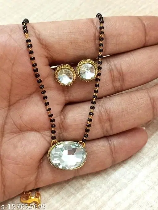 Alloy Mangalsutra With Earring for Women, Black