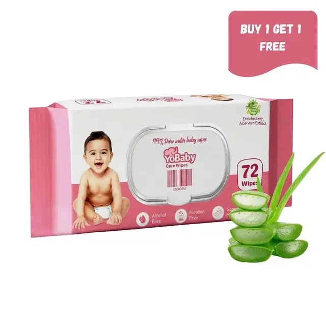 Yobaby Baby Wipes With Lid - 2X72 Wipes (Buy 1 Get 1 Free)