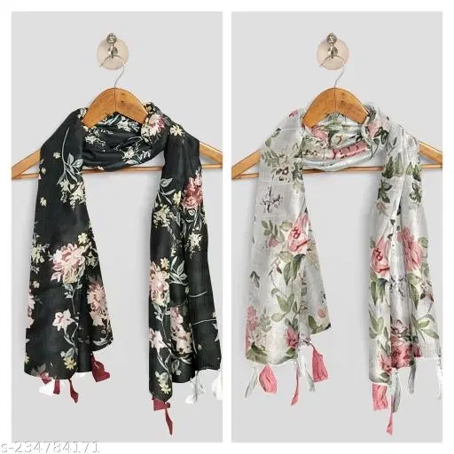 Chiffon Scarves for Women, White, Pack of 2