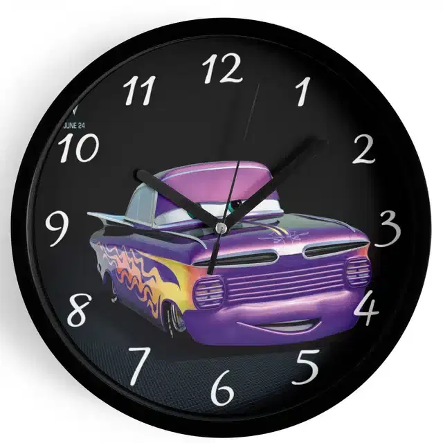 Analog Cars Wall Clock for Home, Black, 7 Inches