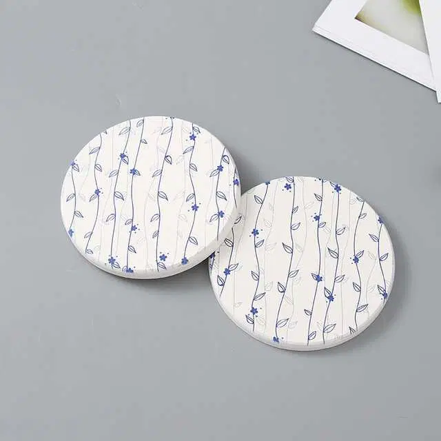 Ximi Vogue Leaves Pattern Diatomite Round Absorbent Coaster, 2 Pc, X-188