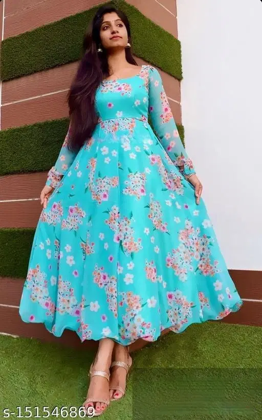 Designer Gown for Women (Mint Green, S)