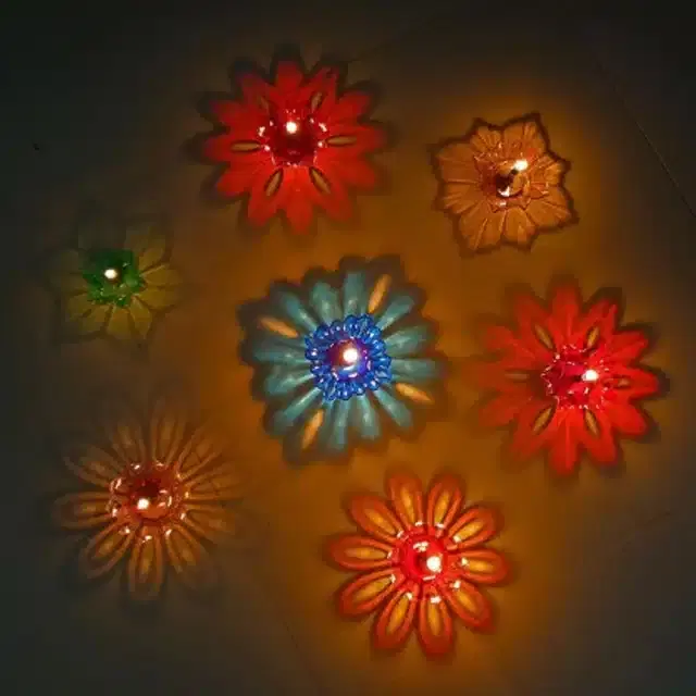 3D Diya Diwali Lights, Multicolor, Pack of 12