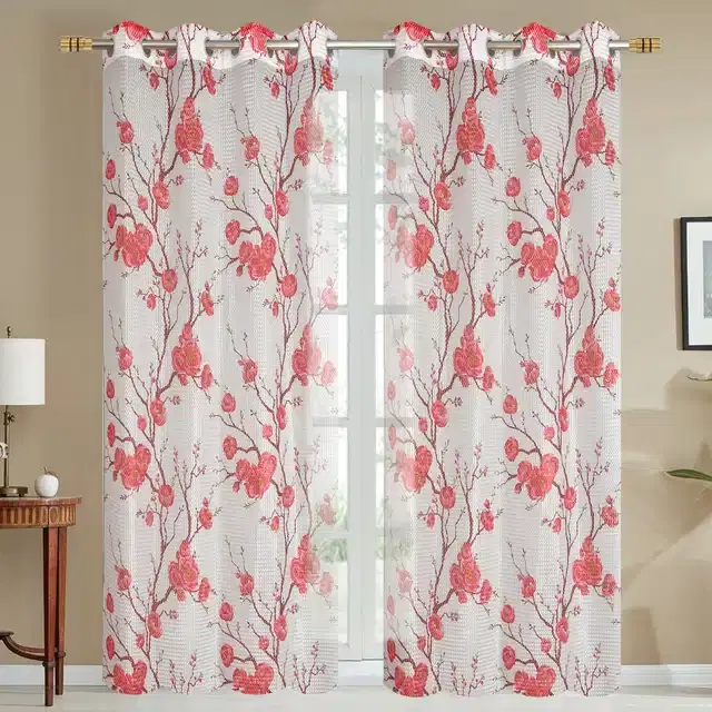 Printed Curtains for Door & Window, Pack of 2, Maroon, 5 feet