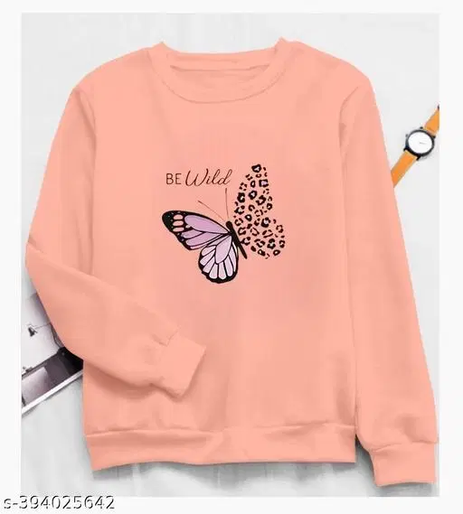 Cotton Printed Sweatshirt for Women (Peach, S)