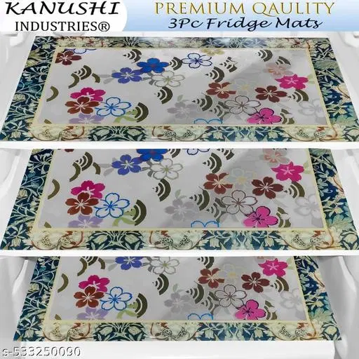 KANUSHI Industries® PVC Washable Fridge Multi Purpose Mats/Fridge Mats Set of 3 / Refrigerator Mats Set(RK-FRIMAT-M-61-03)