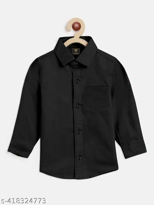 Solid Cotton Blend Spread Collar Shirt for Boys (Black, 1-2 Years)
