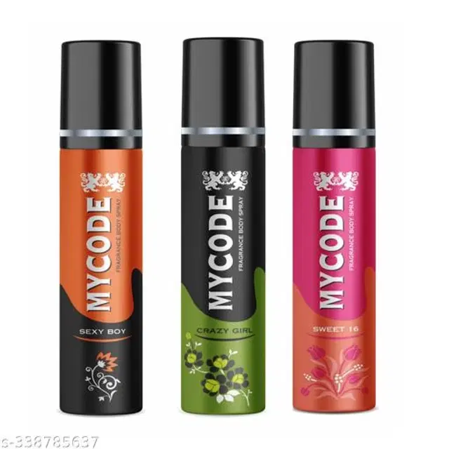 Combo of MYCODE Sexy Boy, Crazy Girl & Sweet 16 Fragrance Body Spray for Men, 100 ml, Pack of 3