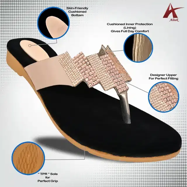 Flats for Women (Black & Peach, 8)