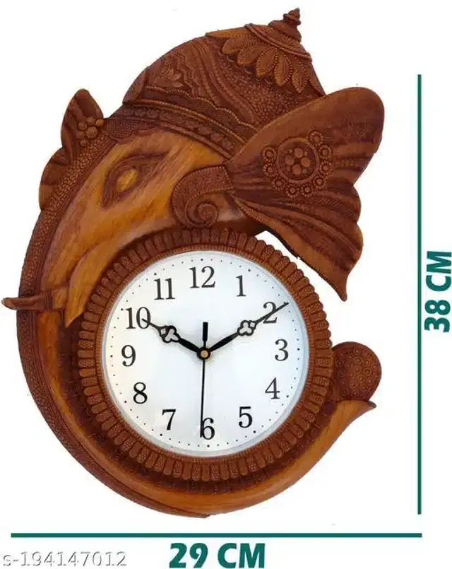 Analog Wall Clock, Brown, 38x29 cm