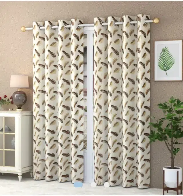 Polyester Printed Window & Door Curtains, Pack of 2, Brown, 7 feet