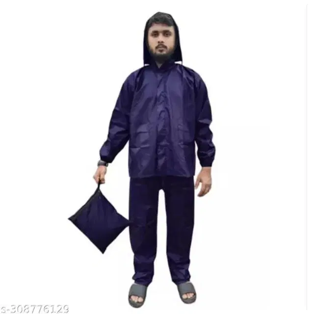 Polyester Rain Coat for Men, Blue, M