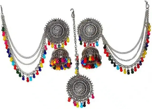 Tribal Jhumka with Maang Tikka Set (Multicolor)