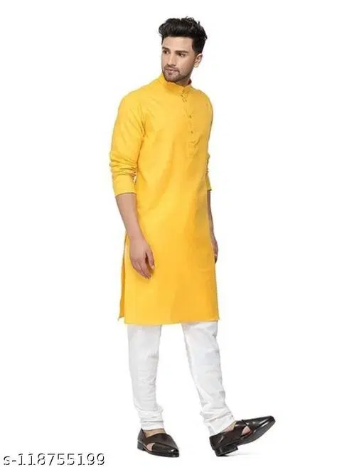 Mandarin Neck Kurta for Men (Yellow, 4XL)