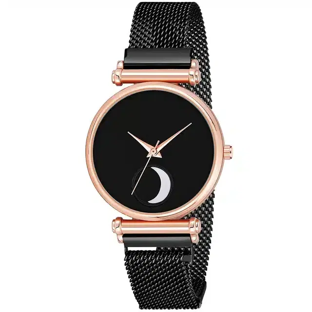 Analog Watch for Girls (Black & Rose Gold)