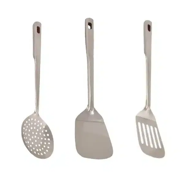 Combo of Stainless Steel Cooking & Serving Spoon Set, Pack of 3, Silver