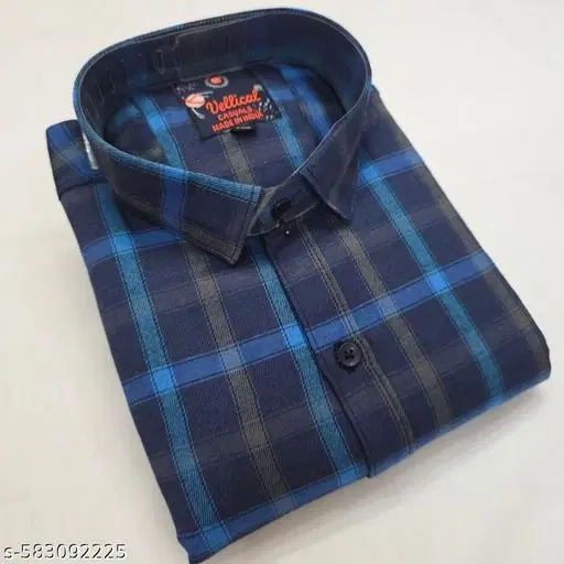 Cotton Blend Checked Shirt for Men, Blue (M) Pack of 1