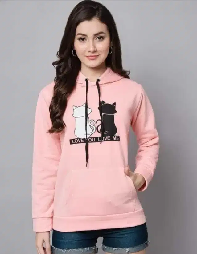 Fleece Hooded Sweatshirt for Women (Peach, S)