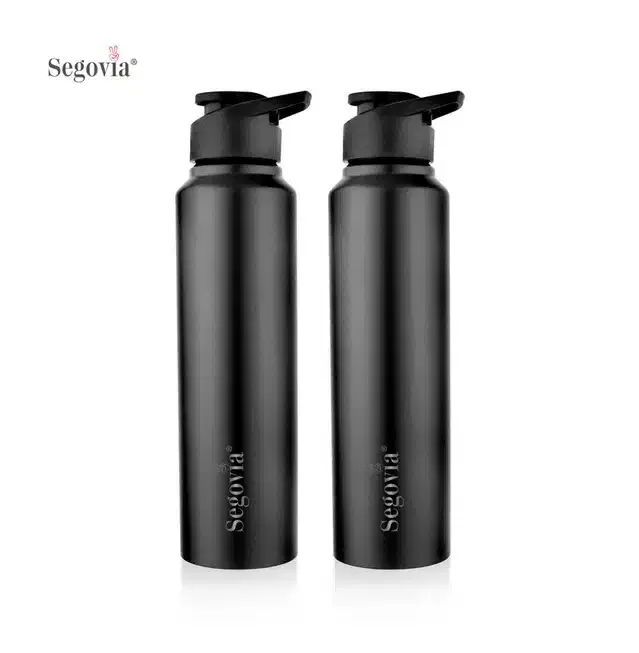 Stainless Steel Aqua Single Walled Water Bottle with Sipper Cap, Pack of 2, Black, 1000 ml, SS-19