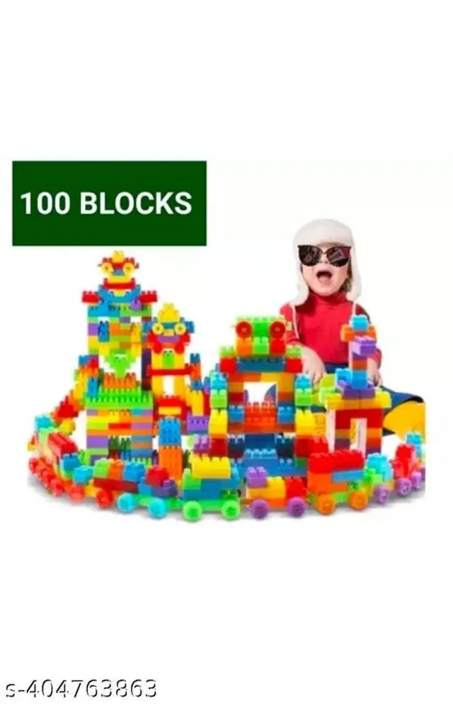 Plastic 100 Pcs Block Toys for Kids, Multicolor, Set of 1