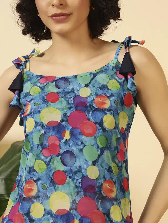 Tie Up Kurti for Women (Blue, XS)