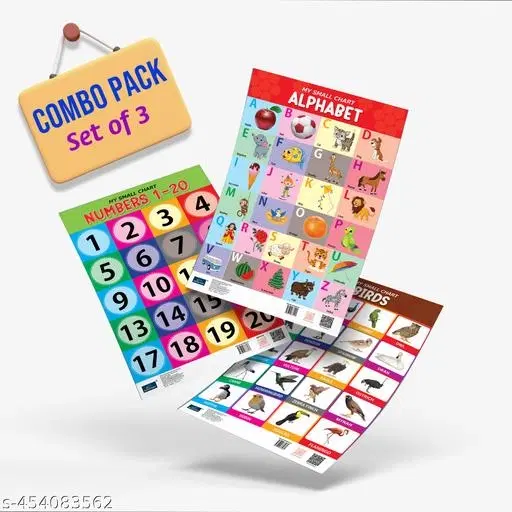 Bookford Publications My Small Chart – Alphabet, Numbers & Birds | Set of 3 Educational Charts for Kids | Fun Learning Tools for Toddlers and Preschoolers