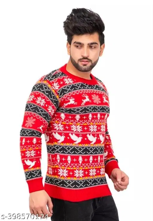 Full Sleeves Sweater for Men (Red, L)