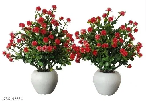 Plastic Artificial Flower With Pot,Multicolour,Set Of 2