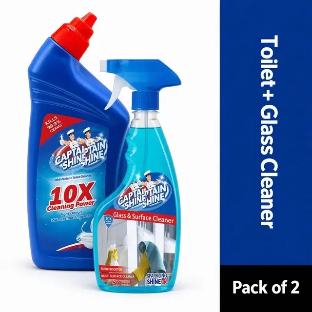 Captain Shine Toilet Cleaner 500 ml + Captain Shine Glass Cleaner 500 ml